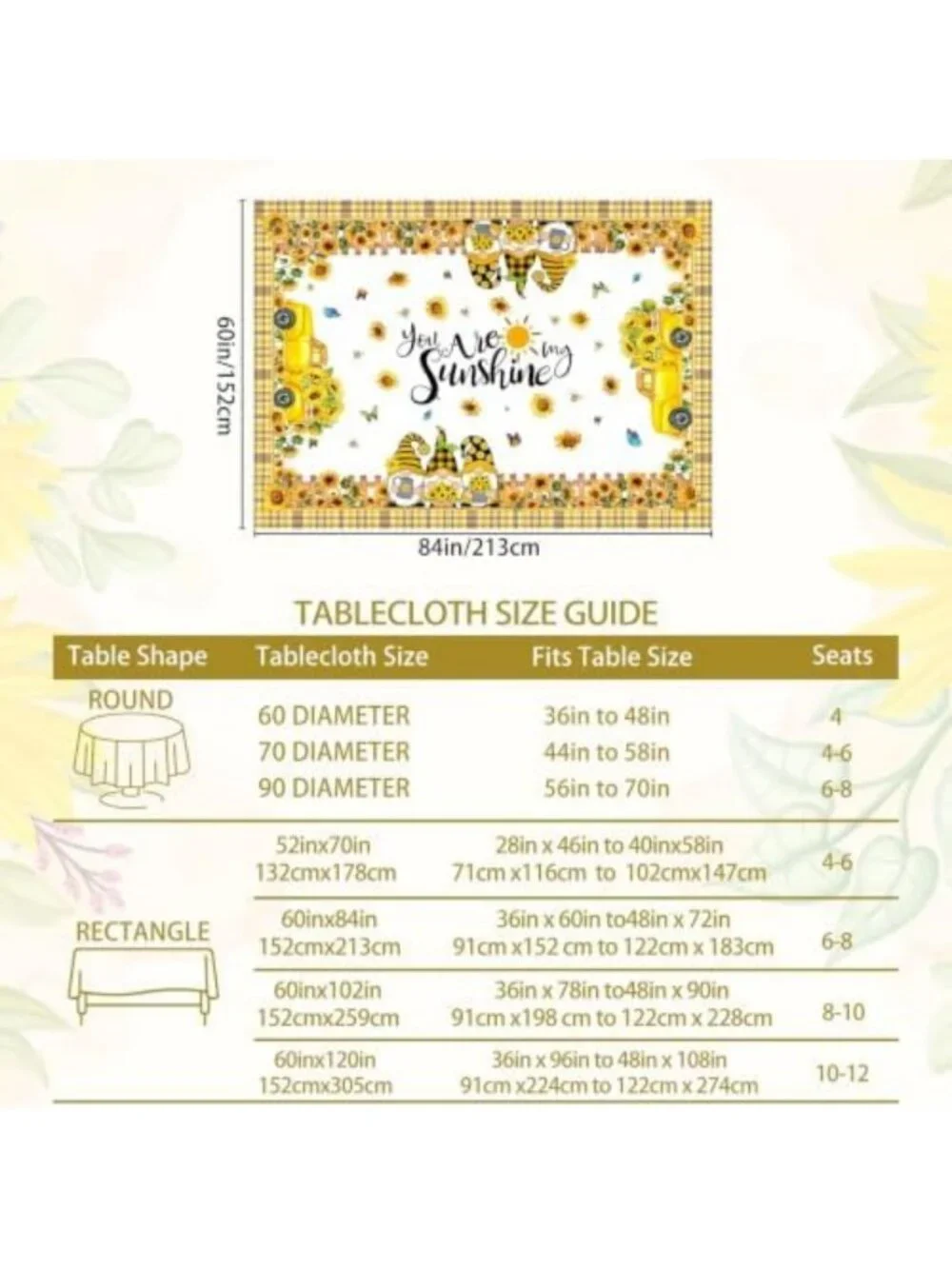 Summer Sunflower Rectangle Tablecloth 52x70 Inch - Vibrant Floral Decor